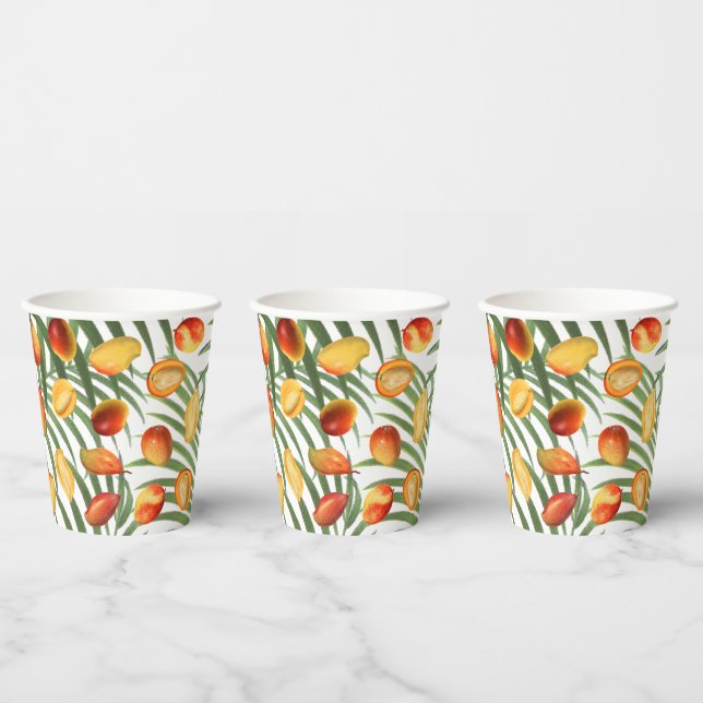 Vintage Mango & Greenery Summer Fruit Pattern Paper Cups (Multi)
