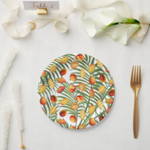 Vintage Mango & Greenery Summer Fruit Pattern Paper Plate