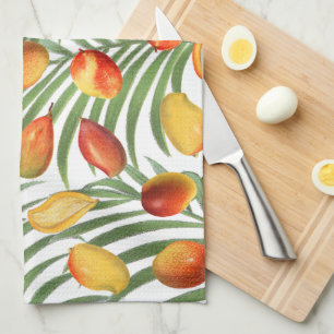 Vintage Mango & Greenery Summer Fruit Pattern Tea Towel