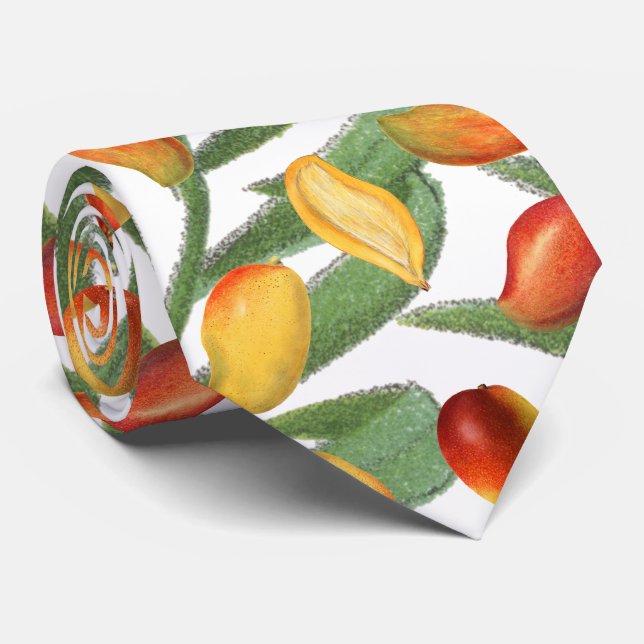 Vintage Mango & Greenery Summer Fruit Pattern Tie (Rolled)