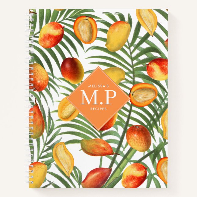 Vintage Mango & Greenery Summer Fruit Recipe Notebook (Front)