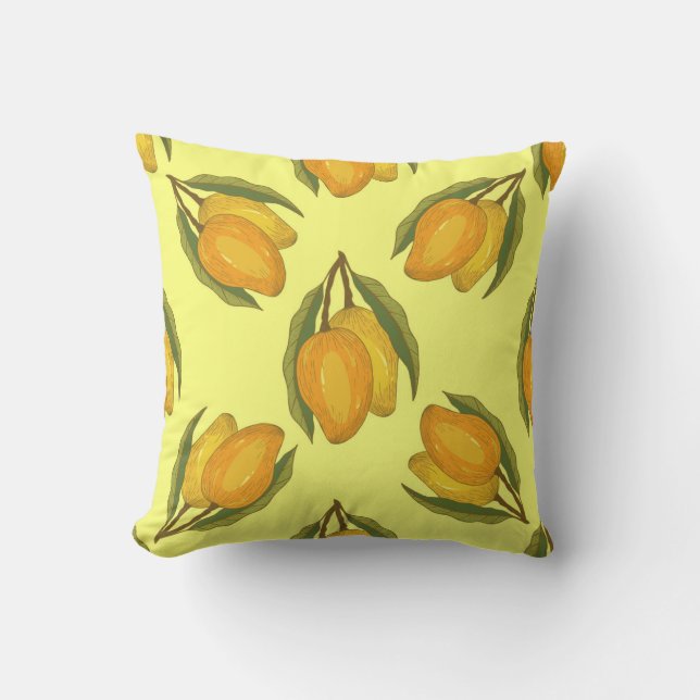 Vintage Mango: Tropical Hand-Drawn Pattern. Cushion (Front)