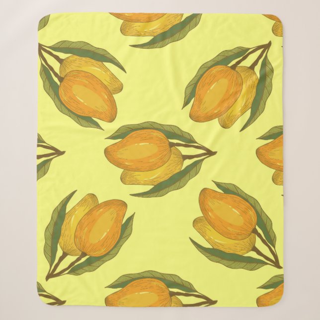 Vintage Mango: Tropical Hand-Drawn Pattern. Sherpa Blanket (Front)