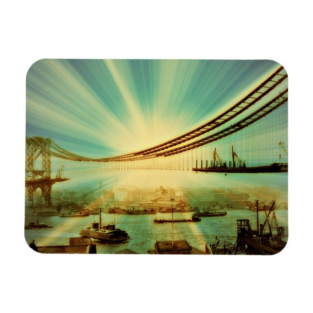 Vintage Manhattan Bridge Digital Art Magnet (Horizontal)