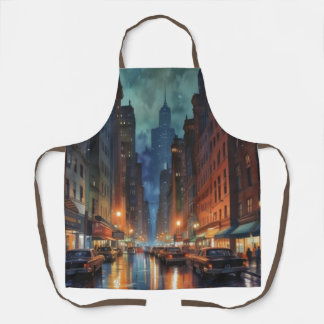 Vintage Manhattan New York City Night Painting Apron