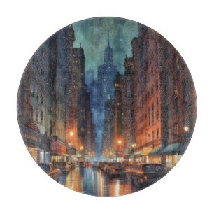 Vintage Manhattan New York City Night Painting Cutting Board