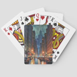 Vintage Manhattan New York City Night Painting Playing Cards