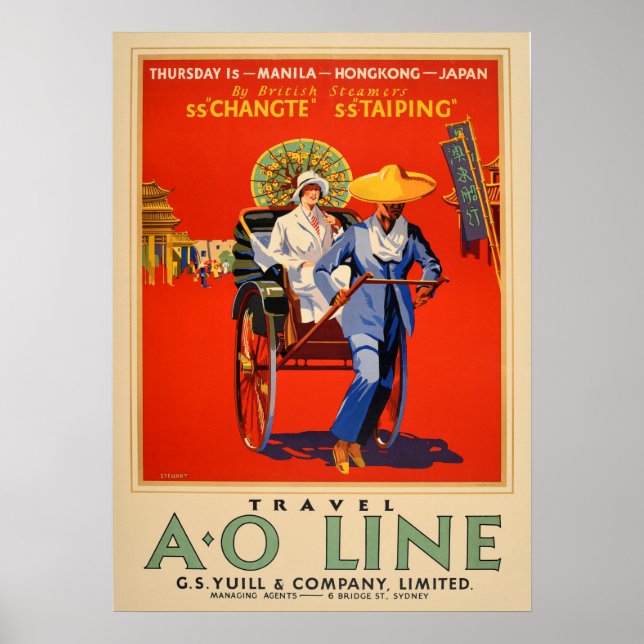 Vintage Manila Hong Kong Japan Australia Travel Poster (Front)