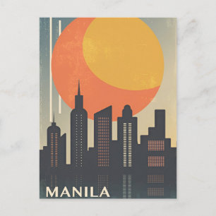 Vintage manila philippines Travel watercolor retro Postcard