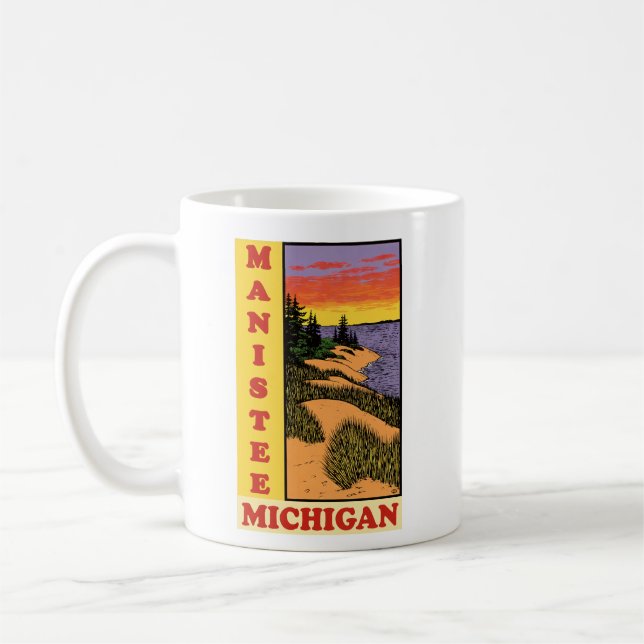 Vintage Manistee Michigan Sunset Coffee Mug (Left)