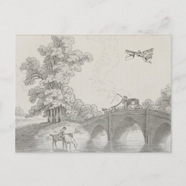 Vintage Manned Flying Machine Art Drawing Postcard (Front)