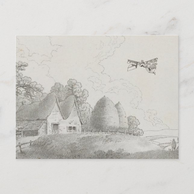 Vintage Manned Flying Machine Art Drawing Postcard (Front)