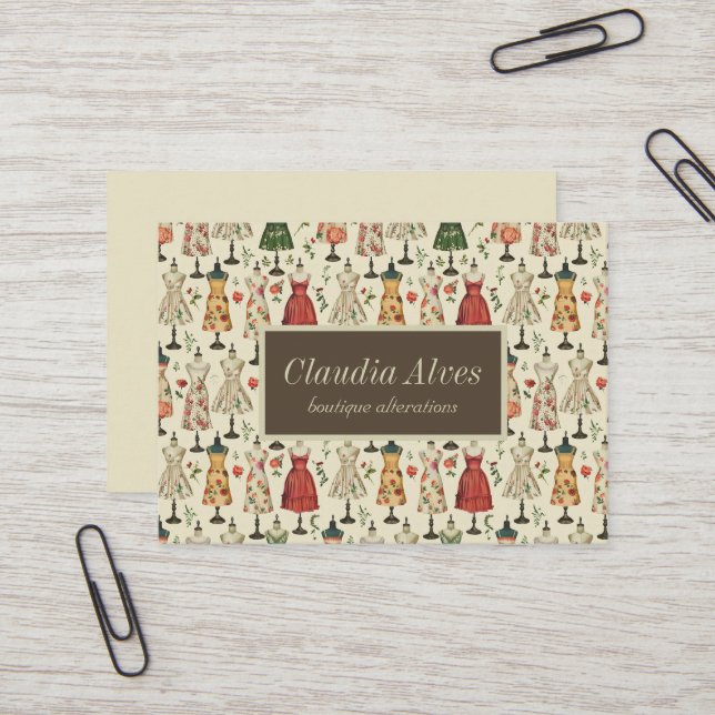Vintage Mannequins Pattern Business Card (Front/Back In Situ)