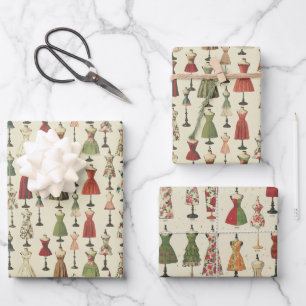 Vintage Mannequins Pattern Wrapping Paper Sheet