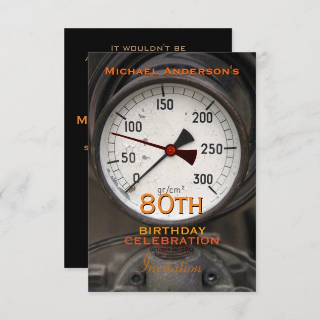 Vintage Manometer 80th Birthday Celebration Invitation (Front/Back)