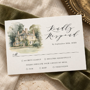 Vintage Manor Old Money Destination Wedding RSVP Card