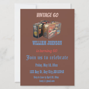 Vintage man's 60th birthday party Invitation card