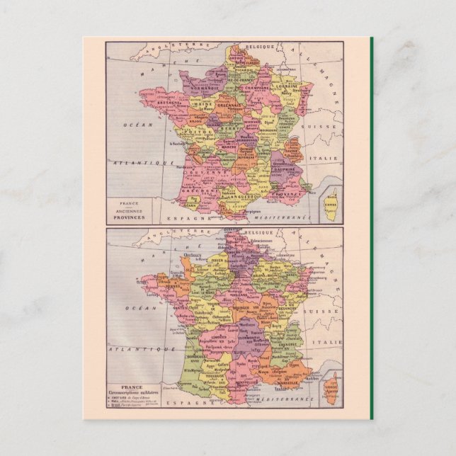 Vintage map, 1920, France Postcard (Front)