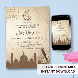 Vintage Map and Quill Ramadan Iftar Invitation