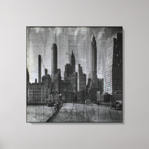Vintage Map and Retro Photo of New York City Canvas Print