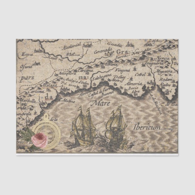 Vintage Map and Sailboats Tissue Paper (Front)