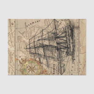Vintage Map and Ship Tissue Paper