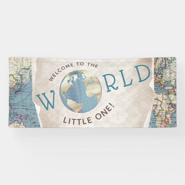 Vintage Map Baby Shower Banners (Horizontal)