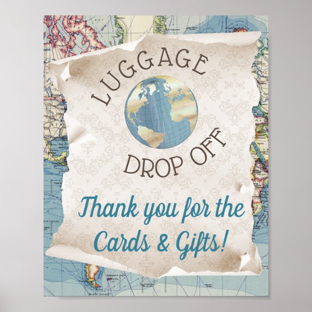 Vintage Map Baby Shower Card Gift Table Sign (Front)