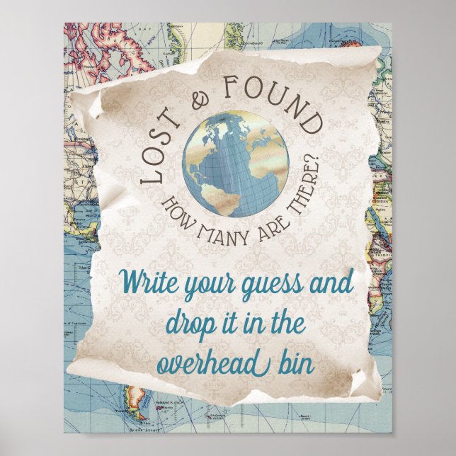 Vintage Map Baby Shower Guessing Game Poster (Front)