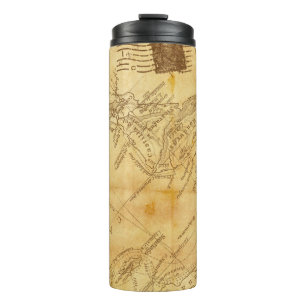 Vintage map background paper thermal tumbler