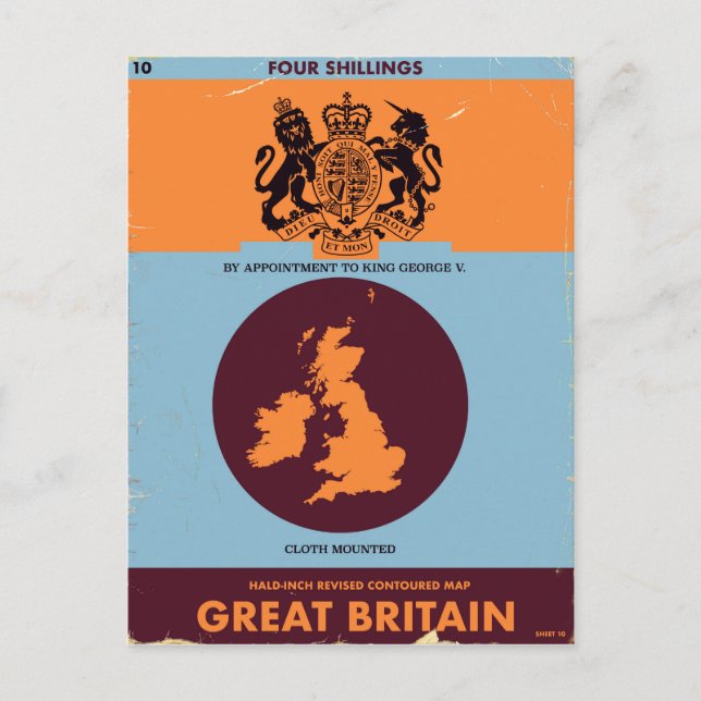 Vintage map book cover of Great Britain. Postcard (Front)