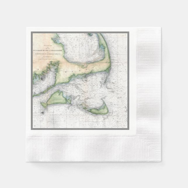 Vintage Map Cape Cod, Nantucket Martha's Vineyard Napkin (Front)