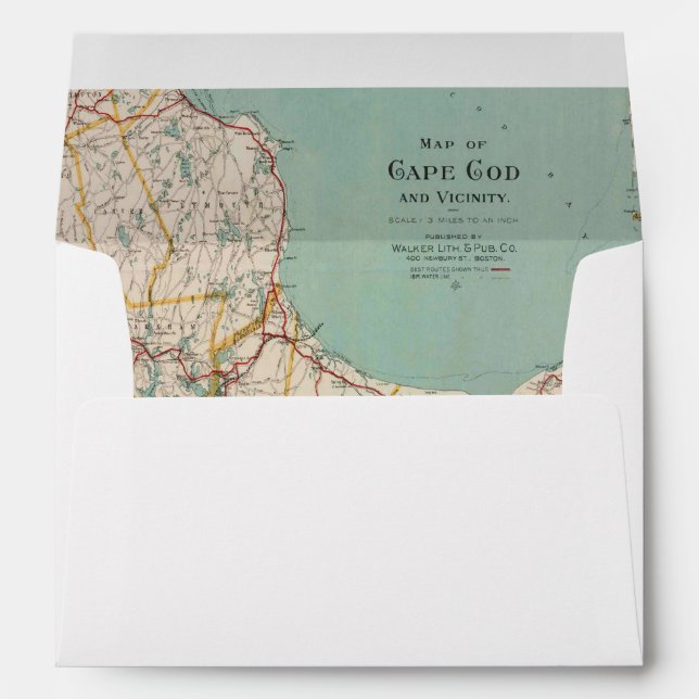 Vintage Map Cape Cod Travel Adventure Lined Envelope (Back (Bottom))