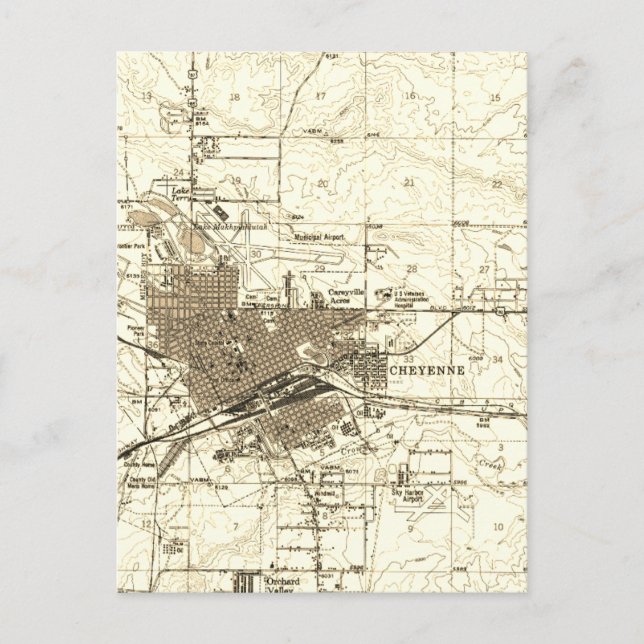 Vintage Map Cheyenne Wyoming Postcard (Front)