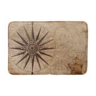 Vintage Map Compass Nautical Travel Bath Mat