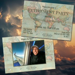 Vintage Map Custom Retirement Party Photo Invitation