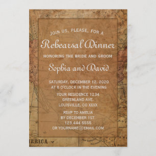 Vintage Map Destination Rehearsal Dinner Invitate Invitation