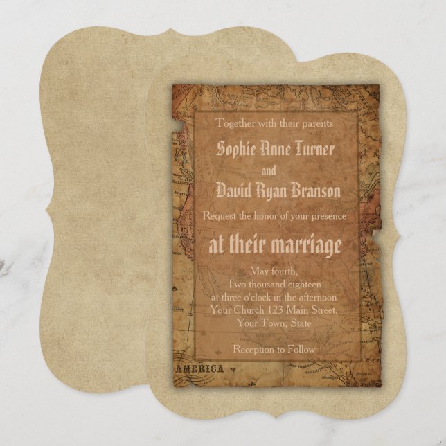 Vintage Map Destination Wedding Invitation (Front/Back)