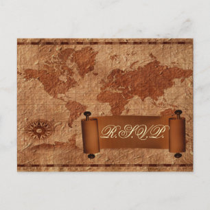 vintage map destination Wedding rsvp card