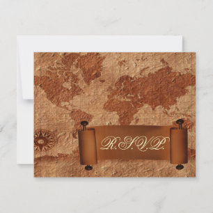 vintage map destination  wedding  rsvp cards