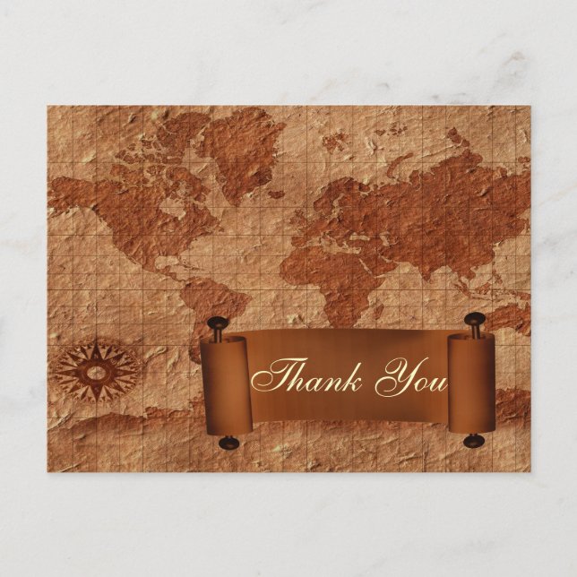 vintage map destination wedding ThankYou Cards (Front)