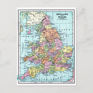 Vintage Map - England & Wales Postcard