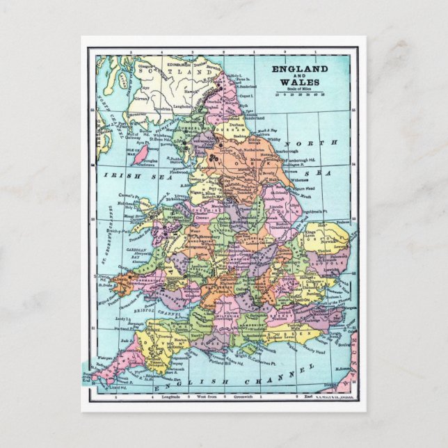 Vintage Map - England & Wales Postcard (Front)