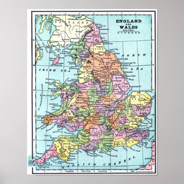 Vintage Map - England & Wales Poster (Front)