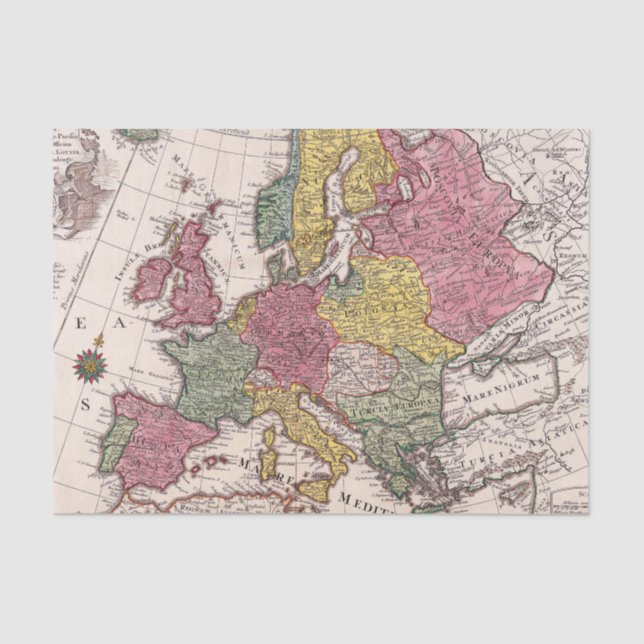 Vintage Map Europe Africa World  Tissue Paper (Front)