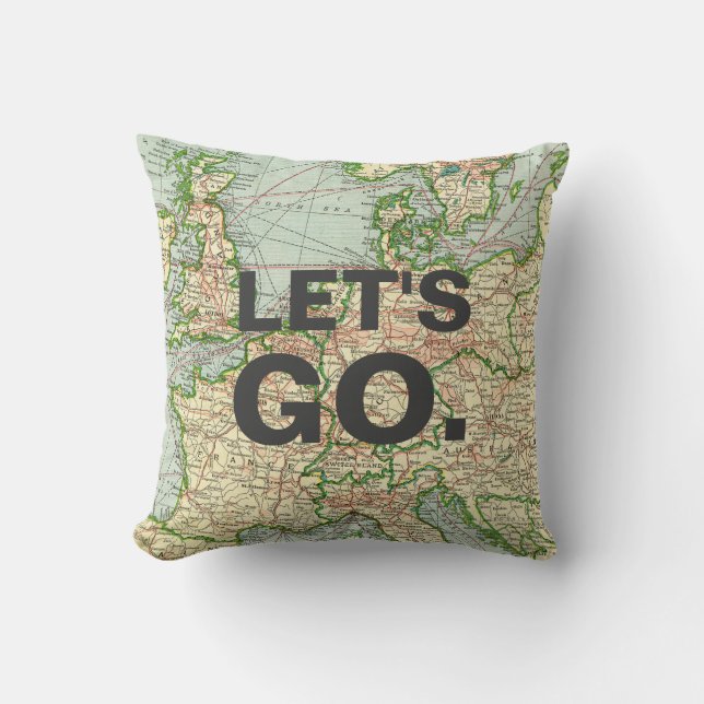 Vintage Map Europe Pillow, Custom Quote Cushion (Front)