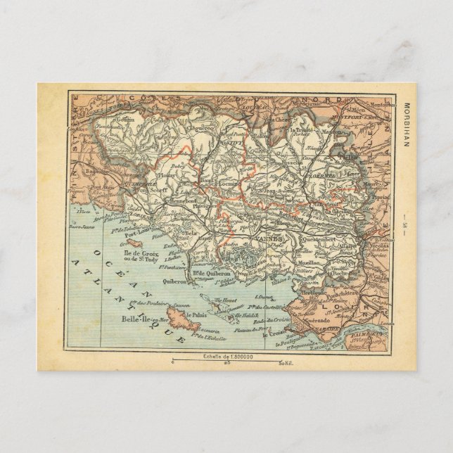 Vintage map France  Morbihan Postcard (Front)