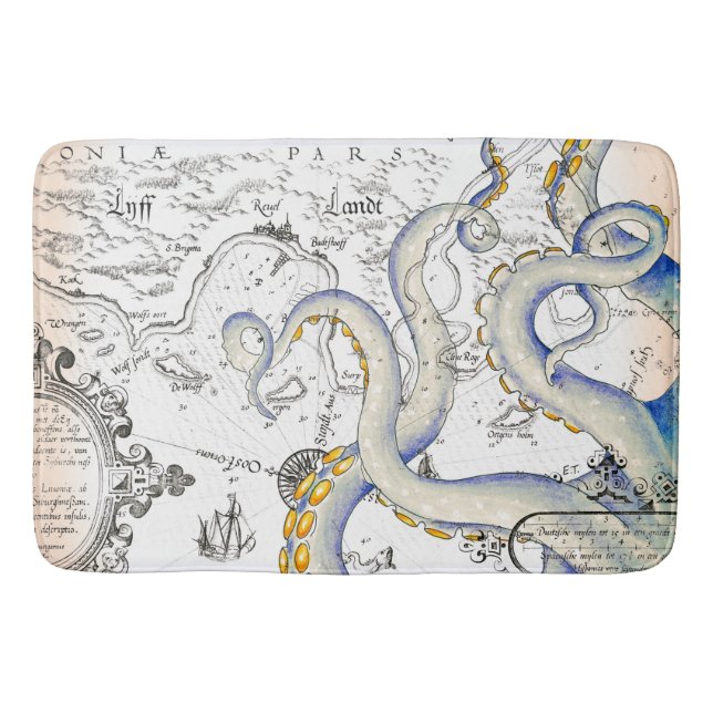 Vintage Map Grunge Tentacles Bath Mat (Front)
