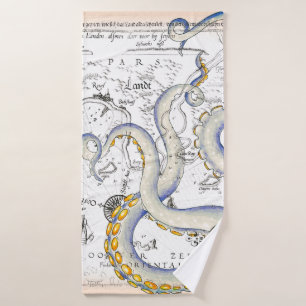 Vintage Map Grunge Tentacles Bath Towel Set