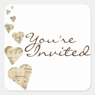 Vintage Map Heart Envelope Seal Stickers